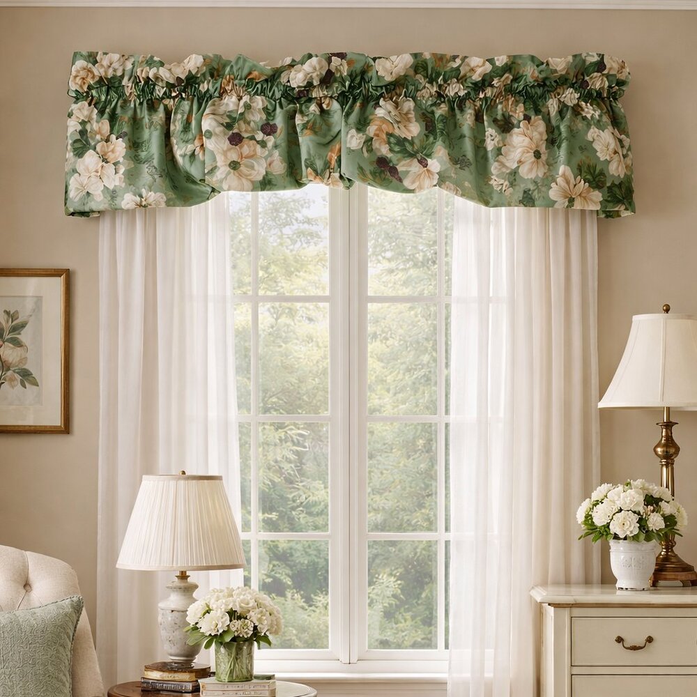 Glynda Turley Magnolia Floral Pouf Valance Southern Traditions Green